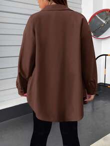 SHEIN Essnce 大码女装春夏时尚休闲运动舒适日常宽松粉色长袖纽扣衬衫和黑色紧身背心连体裤两件套，女士春季服装，女士机场服装，Y2k 服装，街头服饰 - 咖啡棕 - 查看 4