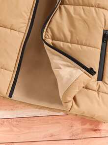 SHEIN Explorewe Tween 男童休闲连帽背心，适合户外、秋冬季 - 棕色 - 查看 5