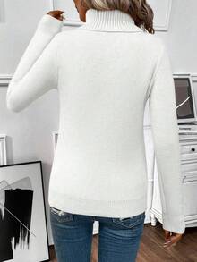 EMERY ROSE Women's Casual Solid Color Turtleneck Thermal Lined Long Sleeve Sweater - White - View 2