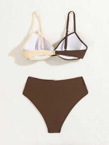 Oceva Bộ bikini hai mảnh phối áo ngực chéo trước màu sắc dành cho nữ đi biển mùa hè và quần bơi Bikini màu nâu - Nhiều màu - Xem 2
