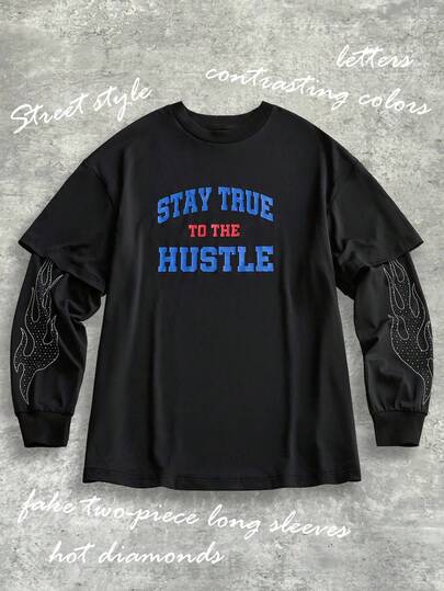 Y2Kool Aak Camiseta suelta con estampado de letra y llama para mujer, parte superior informal para otoño/invierno, adecuada para la escuela, la calle, las fiestas, Halloween, camiseta gráfica de manga larga estilo Y2K, camiseta gráfica de manga larga para mujer, colección de ropa de estilo