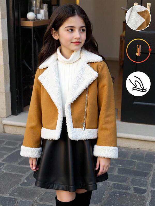 Chaqueta de manga larga con bloques de color para niña, cálida para otoño/invierno