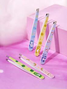 SHEIN X Care Bears 5 件套卡通图案印花镊子套装，高精度不锈钢眉毛镊子，适用于面部毛发、内生毛发和碎屑去除器套装，男女通用，欢呼熊、熊、好运熊、分享熊、趣味熊 - 彩色 - 查看 2