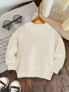 SHEIN Baby Boy Casual Minimalist Autumn New Arrival Halloween Cartoon Animal Dog Squad Cute Style Cartoon Soft Knit Thick Crew Neck Sweatshirt, Suitable For Autumn/Winter Fall - Beige - View 3