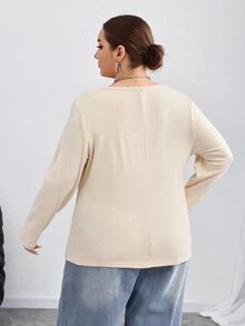 SHEIN CURVE+ Maglietta casual a girocollo oversize, tinta unita, adatta a ogni occasione - Albicocca - Visualizzare 2