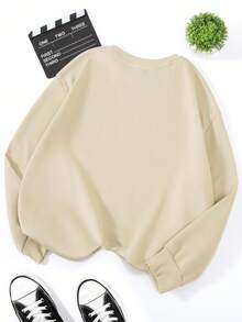 INAWLY 女士休闲刺绣保暖长袖运动衫，秋冬 - 杏色 - 查看 2