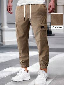 Manfinity Homme Men's Mature Casual Corduroy Cargo Pants, Suitable For Daily Casual Wear, Weekend Outings, Outdoor Activities, Travel, Social Gatherings With Friends. This Pant Is An Indispensable Versatile Item In A Man's Wardrobe, Making It A Great Gift For A Boyfriend Or Husband. Men Corduroy Joggers Men Brown Corduroy Pants Brown Cargo Joggers Men Cargo Pants Men Corduroy Cargo Pants, Fall Winter