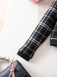 SHEIN Babygirl Cute Black & White Houndstooth Print Long Sleeve Dress & Jacket Set Fall Winter - Black - View 3