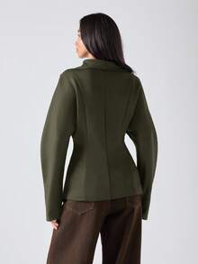 LYSMO 女士纯色简约休闲长袖拉链夹克秋冬女装 - 軍綠色 - 查看 2