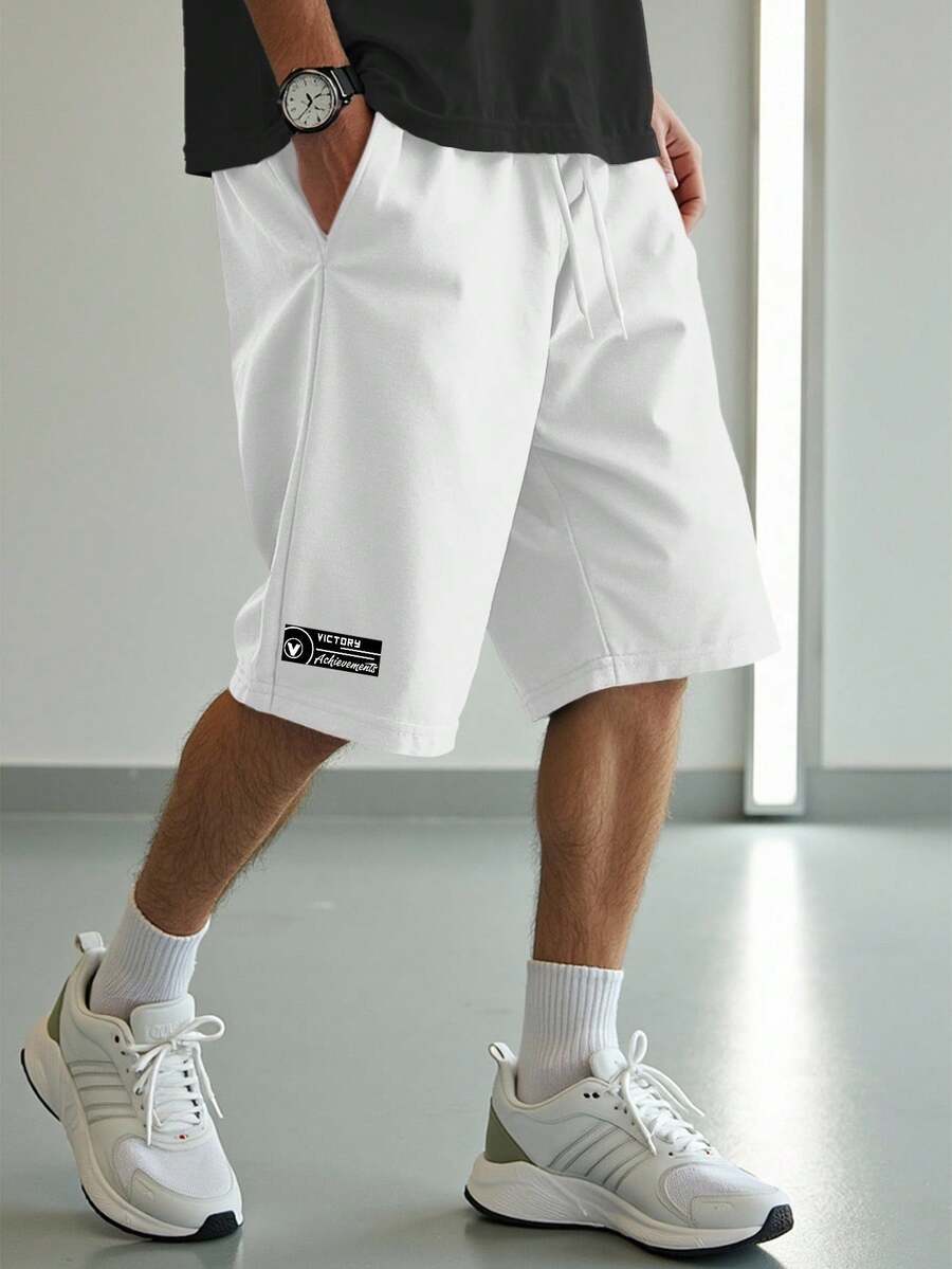 Manfinity Homme Quần short ca rô thông thường dành cho nam cỡ lớn có dây rút ở eo và dáng rộng cho mùa xuân/hè - trắng - Xem 1