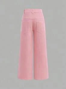 青少年女孩时尚宽松阔腿口袋牛仔裤 - 彩色 - 查看 6