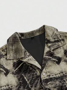 ROMWE MEN Grunge Punk Men's Casual Loose Denim Jacket With Single-Breasted Button, Autumn - Black - View 3