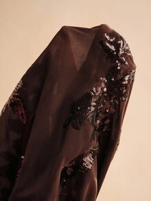 Anewsta 法式优雅玫瑰串珠刺绣半透明女式衬衫 - 巧克力棕 - 查看 8