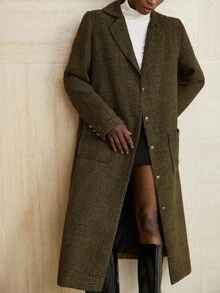 Aveloria Modichic Chaqueta larga de tweed de unicolor con cuello de blazer para ir al trabajo - Multicolor - Ver 3