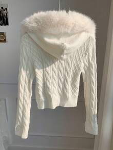 Comfortcana 秋冬女士休闲拉链羊毛连帽开衫 - 米色 - 查看 2