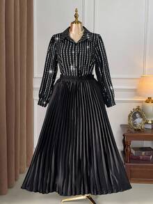 SHEIN Clasi Women's Black Long Sleeve Rhinestone Embellished Shirt - Black - View 5