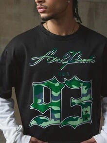 AXEPEAK Áo thun nam cổ tròn tay dài in số, thường ngày, mùa thu - màu đen - Xem 6