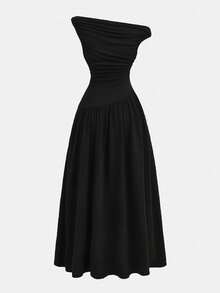 Pitira Teen Girls Black Elegant Commuter Fitted Long Dress With Neckline Pleats, Sleeveless, Suitable For Summer And Spring Fall Winter - Black - View 2