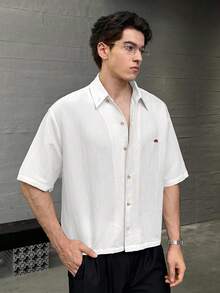 NEON BLANC Men's Casual Fashionable Woven Short Sleeve Shirt With Embroidered Polar Bear Design, Suitable For Summer Vacation White - White - View 4
