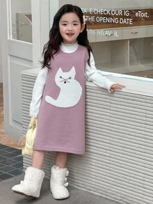 DAZY 女童动物图案无袖针织连衣裙