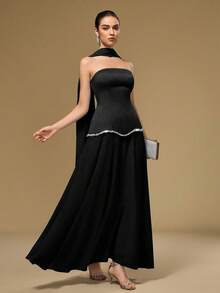 Coutiva 女士优雅水钻装饰晚礼服，夏季 - 黑色 - 查看 5