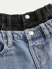 2件装女童宽松保暖牛仔裤，秋季服装，黑色和蓝色，女童冬季牛仔裤 - 彩色 - 查看 3