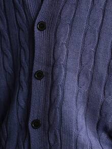 SUMWON Áo khoác cardigan cài nút cao cấp cổ chữ V cổ điển viền gân tay dài mặc thường ngày mùa đông thu thiết kế truyền thống - Màu xanh lam - Xem 7