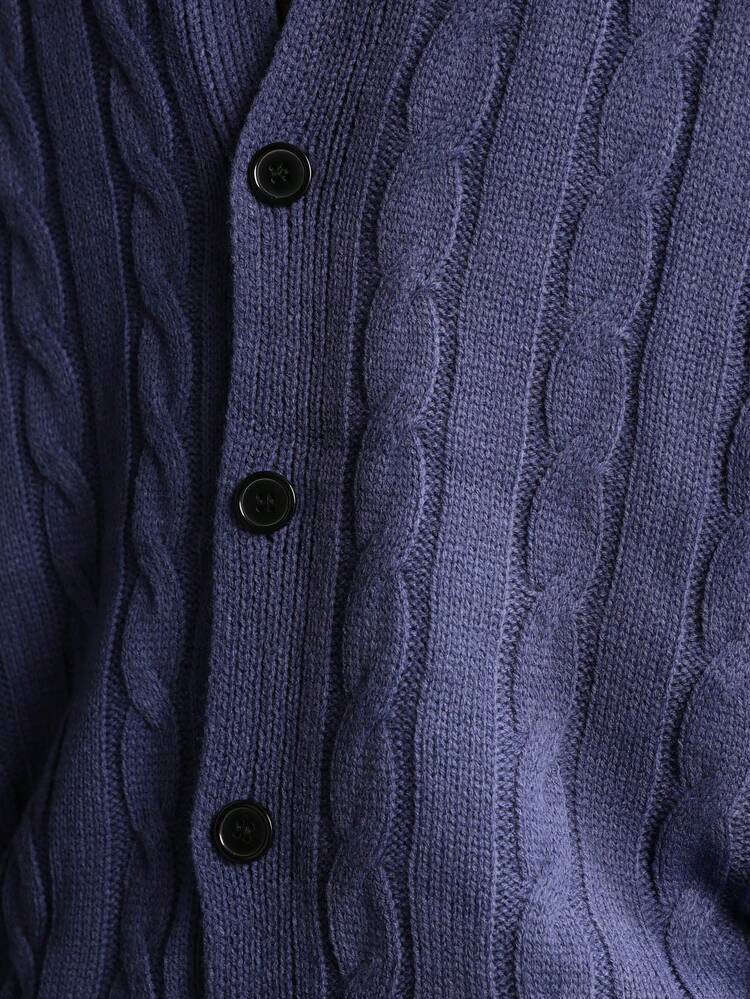 Cable Knit Button Down Cardigan With Ribbed Hem