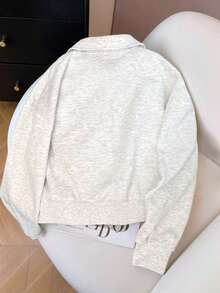 SHEIN 女士骑士刺绣休闲复古时尚拉链连帽夹克，适合秋冬季、通勤、户外、运动，适合兄弟姐妹、母亲节的礼物 - 灰色 - 查看 2