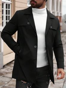 Manfinity Homme Áo khoác gió tay dài đơn giản, màu đen, đơn sắc, thường ngày dành cho nam, áo khoác len nam, áo khoác dạ nam, giải trí hàng ngày, chuyến đi cuối tuần, hoạt động ngoài trời, thám hiểm du lịch, môi trường làm việc thoải mái hoặc những dịp bán trang trọng, quà tặng bạn trai/chồng, quà kỷ niệm, cho mùa thu - màu đen - Xem 4