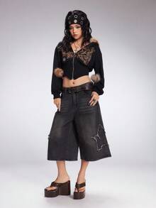 Sugerpunk 女士黑色铆钉厚底坡跟凉鞋 - 棕色 - 查看 7