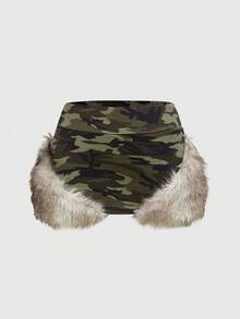 ROMWE J-Fashion Shibuya Girl Y2K 复古迷彩拼布磨边金属链吊带上衣和超低腰迷你裙两件套 - 彩色 - 查看 5