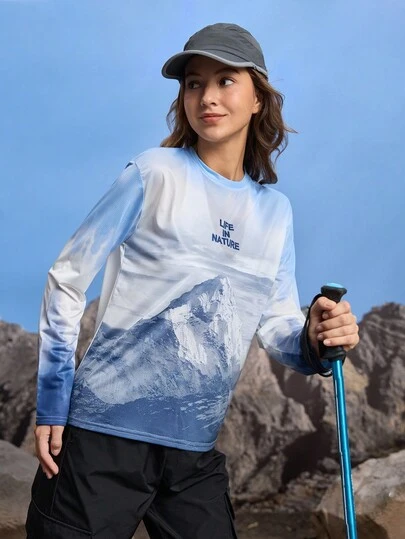 In My Nature 女士山地印花长袖透气户外T恤