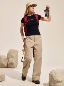 Easithlete 女式休闲纯色口袋阔腿运动裤