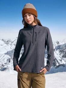 In My Nature 女士拉链半开襟长袖宽松户外羊毛夹克 - 深灰色 - 查看 3