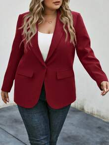 SHEIN LUNE 大码女式休闲/商务纯色披肩领西装外套女士西装外套红色夹克红色西装外套女士西装外套礼服夹克女士西装外套女士西装外套 - 酒紅色 - 查看 5