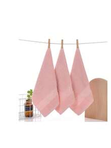 SHEIN Set de 3 piezas de toallas suaves y absorbentes de unicolor moderno: 1 toalla de mano, 1 toalla de baño, 1 toalla de baño, decoración de baño unisex para el verano - Rosa - Ver 10