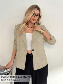 SHEIN Essnce Vestidos de mujer de talla grande para otoño, ropa profesional elegante y de moda, traje de negocios casual de otoño para mujer, nuevo traje de negocios gris casual para ir al trabajo - Albaricoque - Ver 1