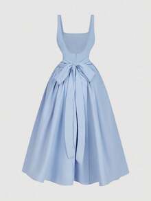 SHEIN MOD 全新大码女式复古水晶链蓝色露背中长连衣裙，优雅适合派对、宴会、音乐节、女生聚会、节日 - 藍色 - 查看 2