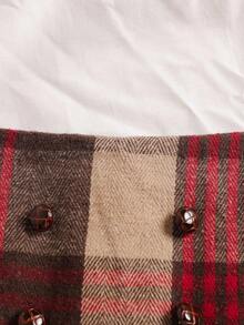 2 Stück/Set Elegantes, süßes Top für Kleine Mädchen mit Rüschenkragen und Langarm + karierter Skort mit asymmetrischem Saum, geeignet für Weihnachten, Urlaub, Reisen, Frühling & Herbst - Rot - Übersicht 6
