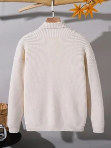 SHEIN 1 件青少年男孩休闲运动学院艺术复古粗麻花纹理翻领毛衣适合儿童服装幼儿男孩服装返校男孩套装适合生日派对、晚会、表演、婚礼、洗礼、开幕式日常适合日常使用适合上学适合旅行适合运动适合秋冬季 - 杏色 - 查看 8