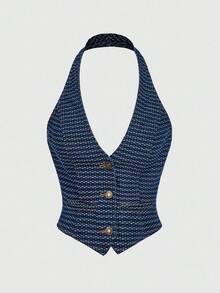 Sweetra Elegant Backless Halter Top And Jeans Pants Suit For Women