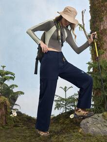 In My Nature 女式休闲直筒工装裤，带口袋，百搭时尚 - 藏蓝色 - 查看 3