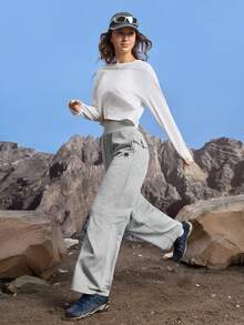 In My Nature 女士字母印花高腰阔腿宽松户外运动裤