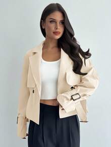 Firerie Women's New Khaki Belted Trench Coat With 3D Pockets Autumn Winter Clothes For Women - Beige - View 11