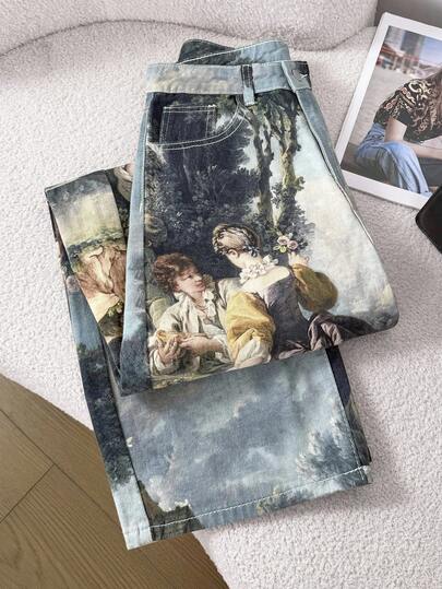 Comfortcana Jeans con estampado de figura & de planta de pierna ancha