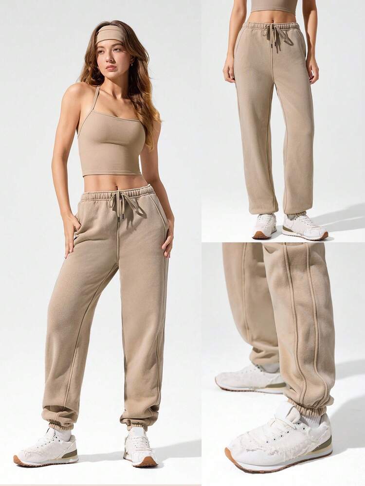 28" Fleece Soft Warm Oversized Fit Adjustable Drawstring Waist Vintage Joggers With Side Pockets Daily Casual Autumn Winter