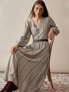 Florisole Váy họa tiết hoa đi nghỉ thường ngày dành cho nữ - Màu Khaki - Xem 1