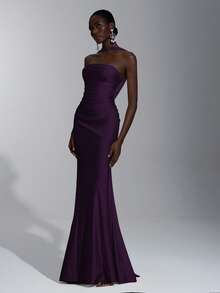 SHEIN Belle Elegant, Romantic, Sexy, Minimalist, Light Yellow Knitted Elastic Strapless Backless Bodycon Dress, Fashionable, Influencer Style, Suitable For Holidays, Parties, Weddings, Bridesmaid