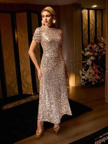 MOTF Soiréza CONTRAST SEQUIN ZIPPER STRUCTURED FORMAL DRESS - Champagne - View 6